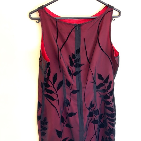 English Richards mini black & red Dress sheer mesh black velvet leaves US 12 - Picture 7 of 16